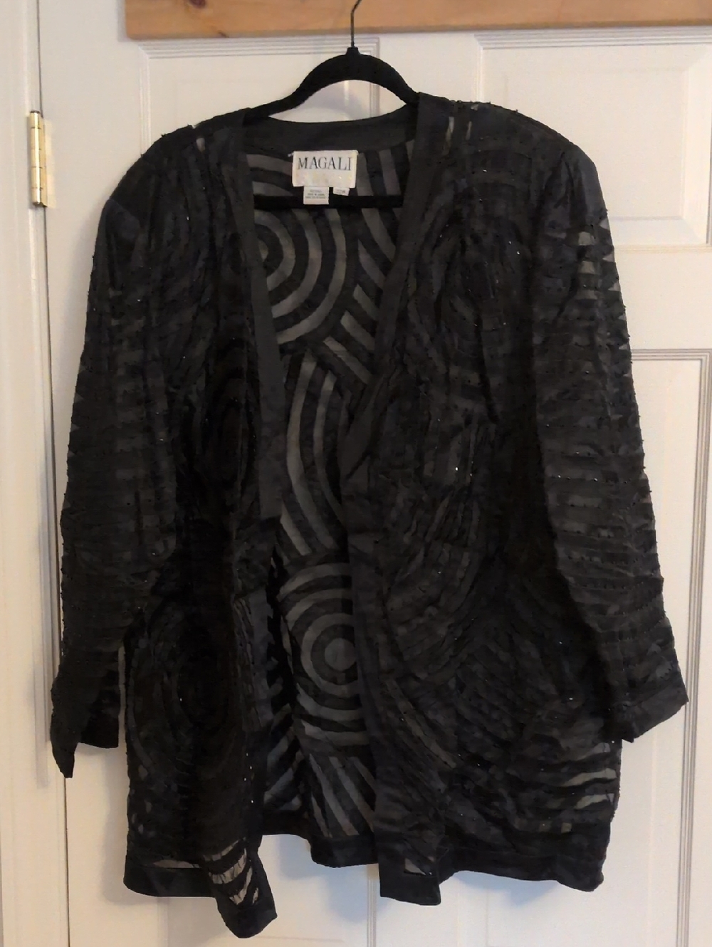 Magali Black Sheer Open-Front Jacket with Subtle Sparkle
